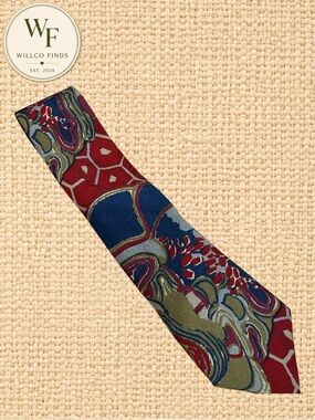 Savile 100% Silk Abstract Floral Necktie Red Blue Gold Men’s Tie